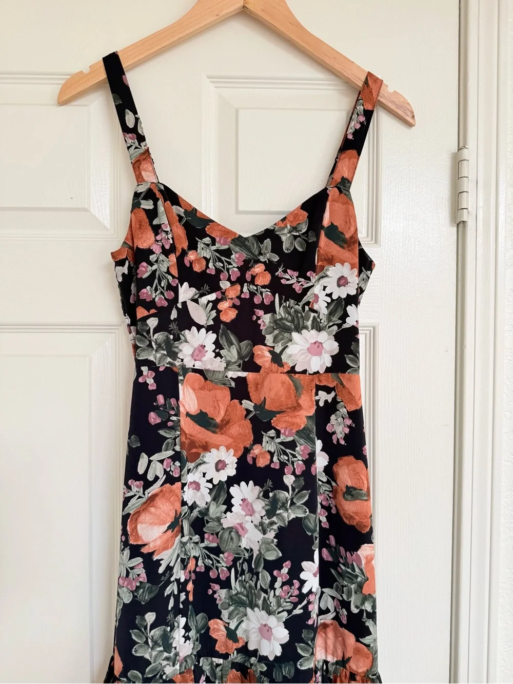 Abercrombie & Fitch Floral Tiered Ruffle Maxi Dress Black Pink Green Orange XS - Picture 6 of 10